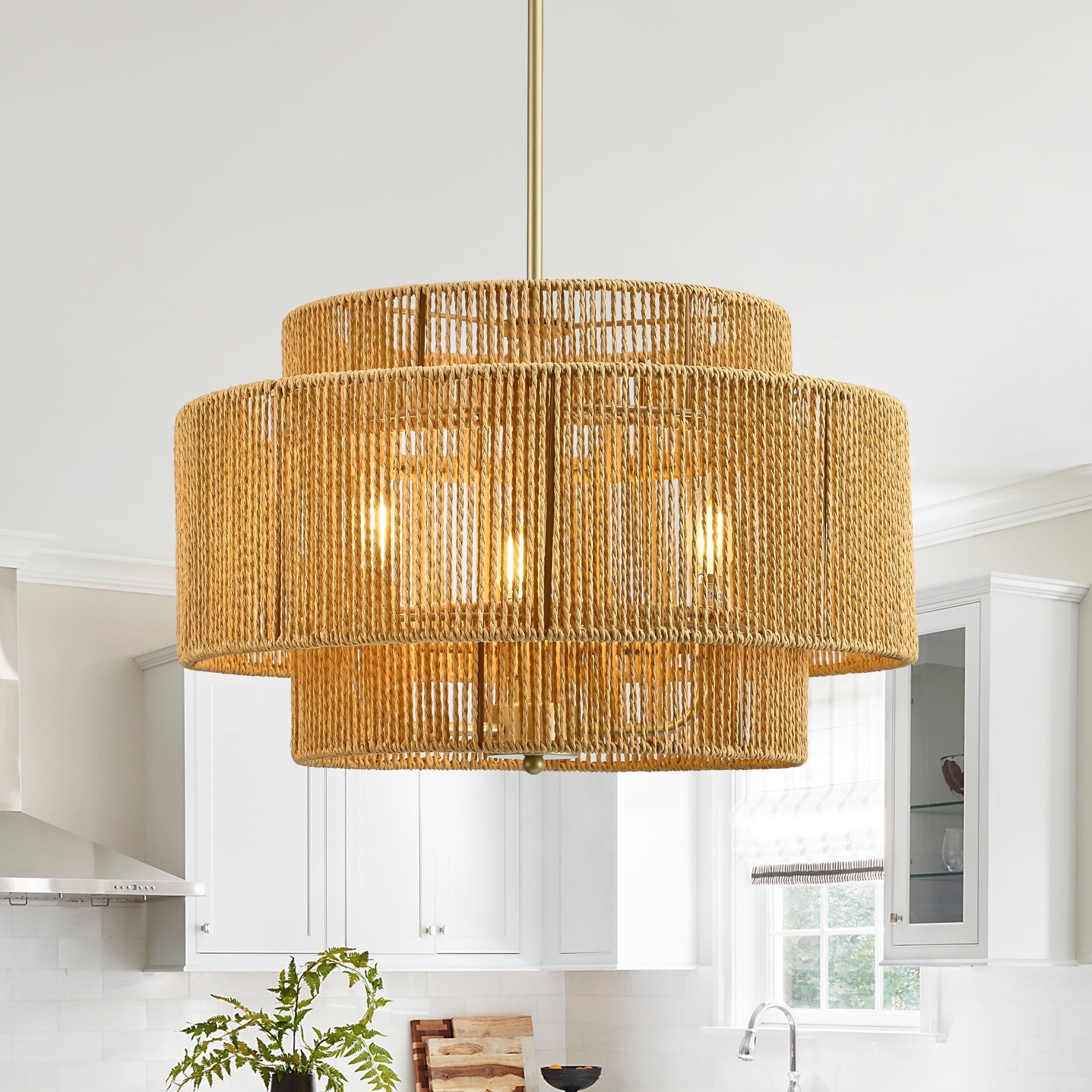 Boho Rattan 3-Light Chandelier