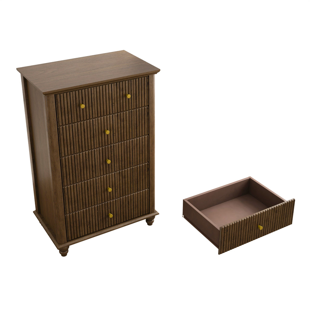Fluted 5 Drawer Dresser, 45 Inch Tall Modern Chest of Drawers