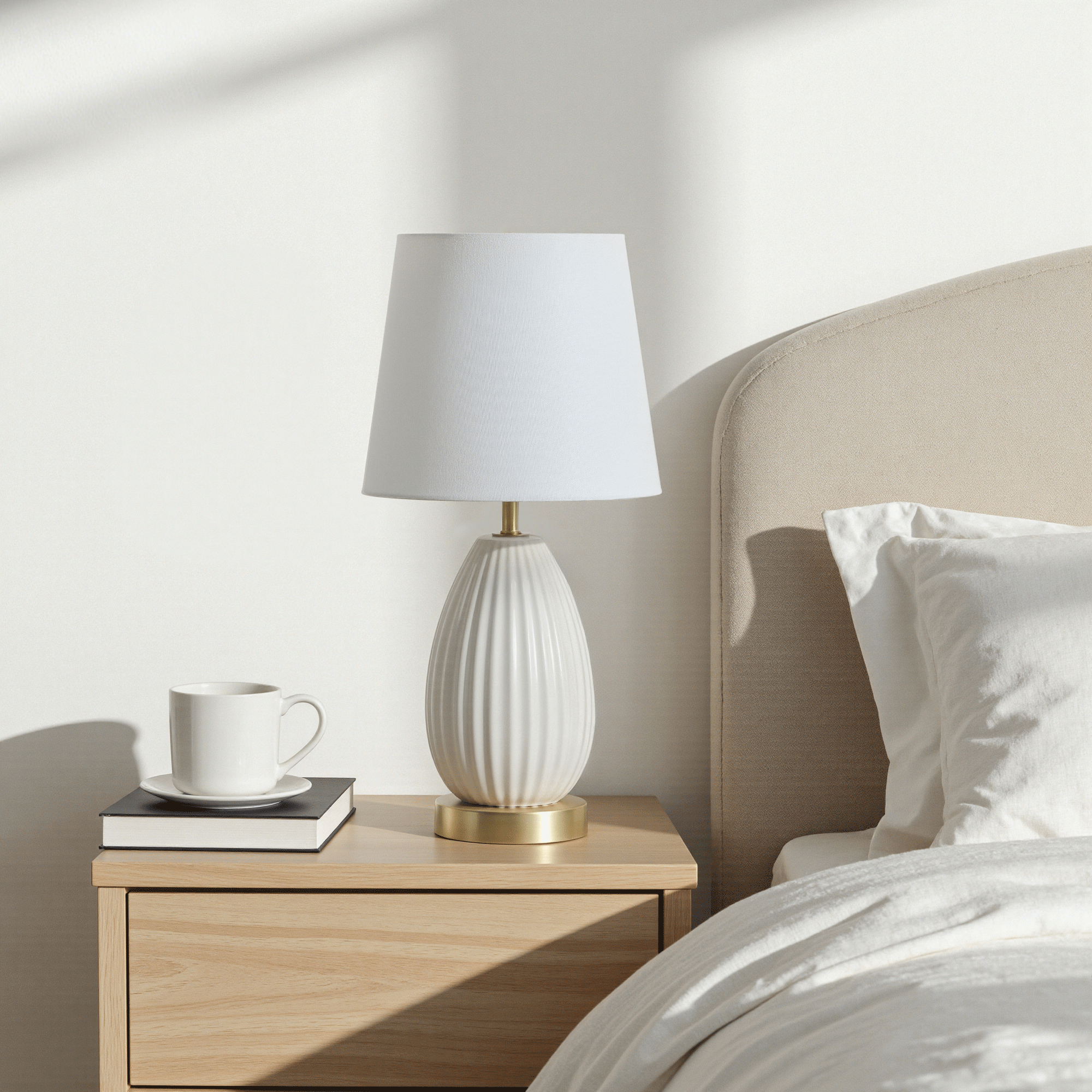 18-Inch Set of 2 Table Lamps, Antique Brass and White Finish