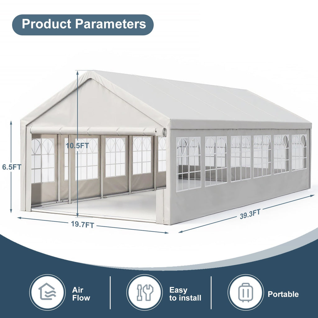 20'x40' Carport Car Canopy Party Tent with Removable Sidewalls