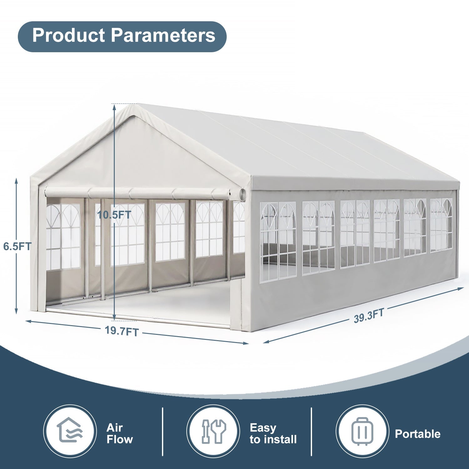 20'x40' Carport Car Canopy Party Tent with Removable Sidewalls