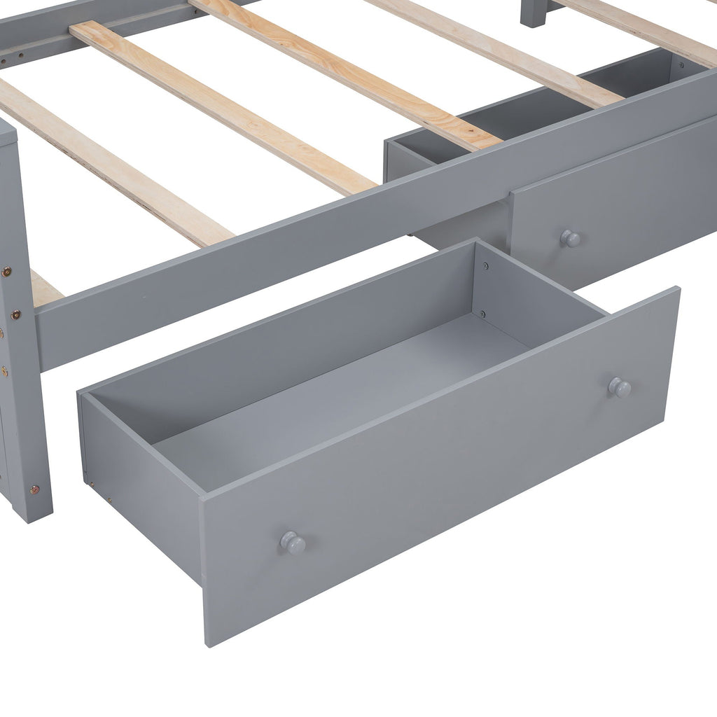 Loft Platform Bed With 7 Drawers And Full Guardrails, Modern L Shaped Space Savin