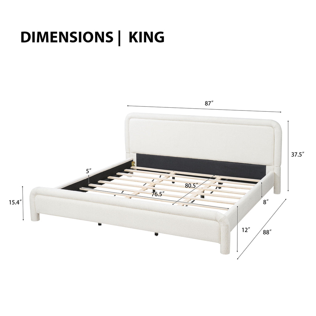 Upholstered Platform Bed Frame With Curved Headboard, Wood Slats Support
