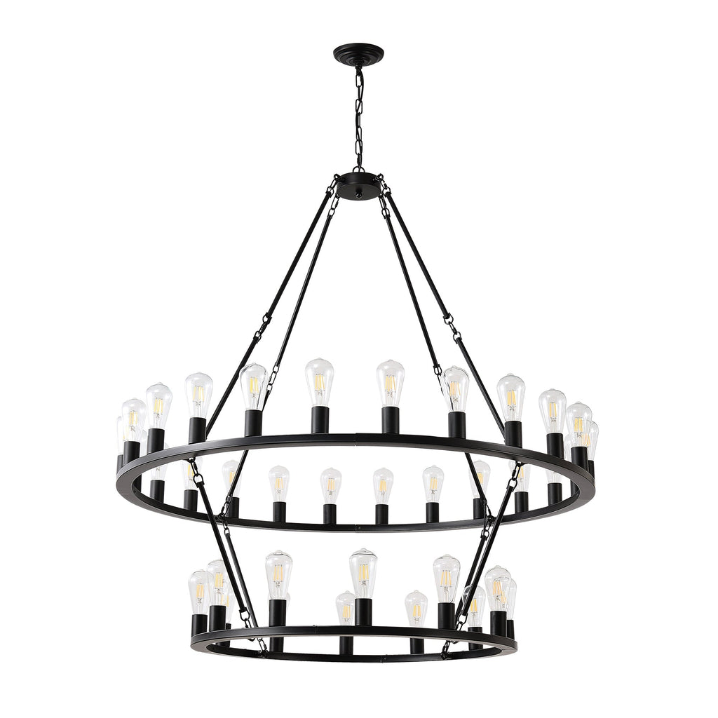 52 Inch Black Wagon Wheel Chandelier, 36-Lights