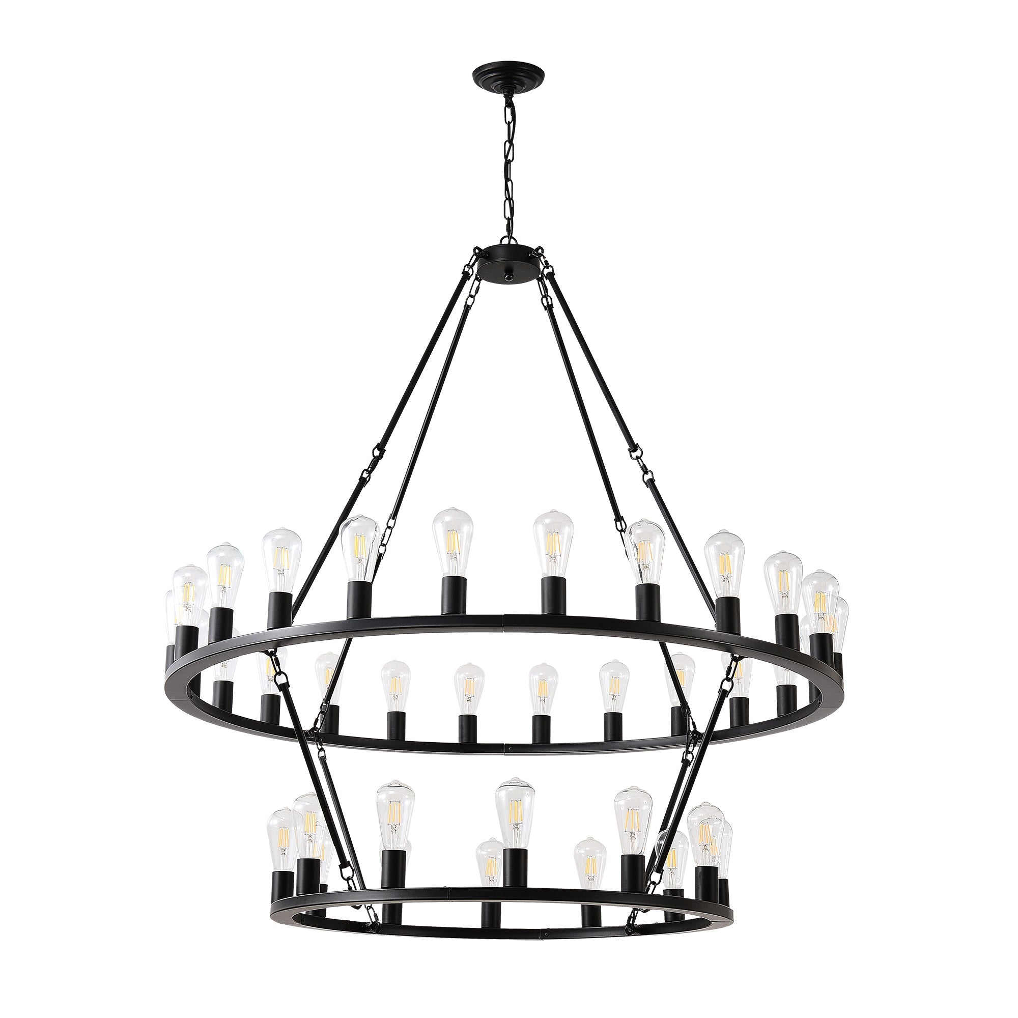 52 Inch Black Wagon Wheel Chandelier, 36-Lights