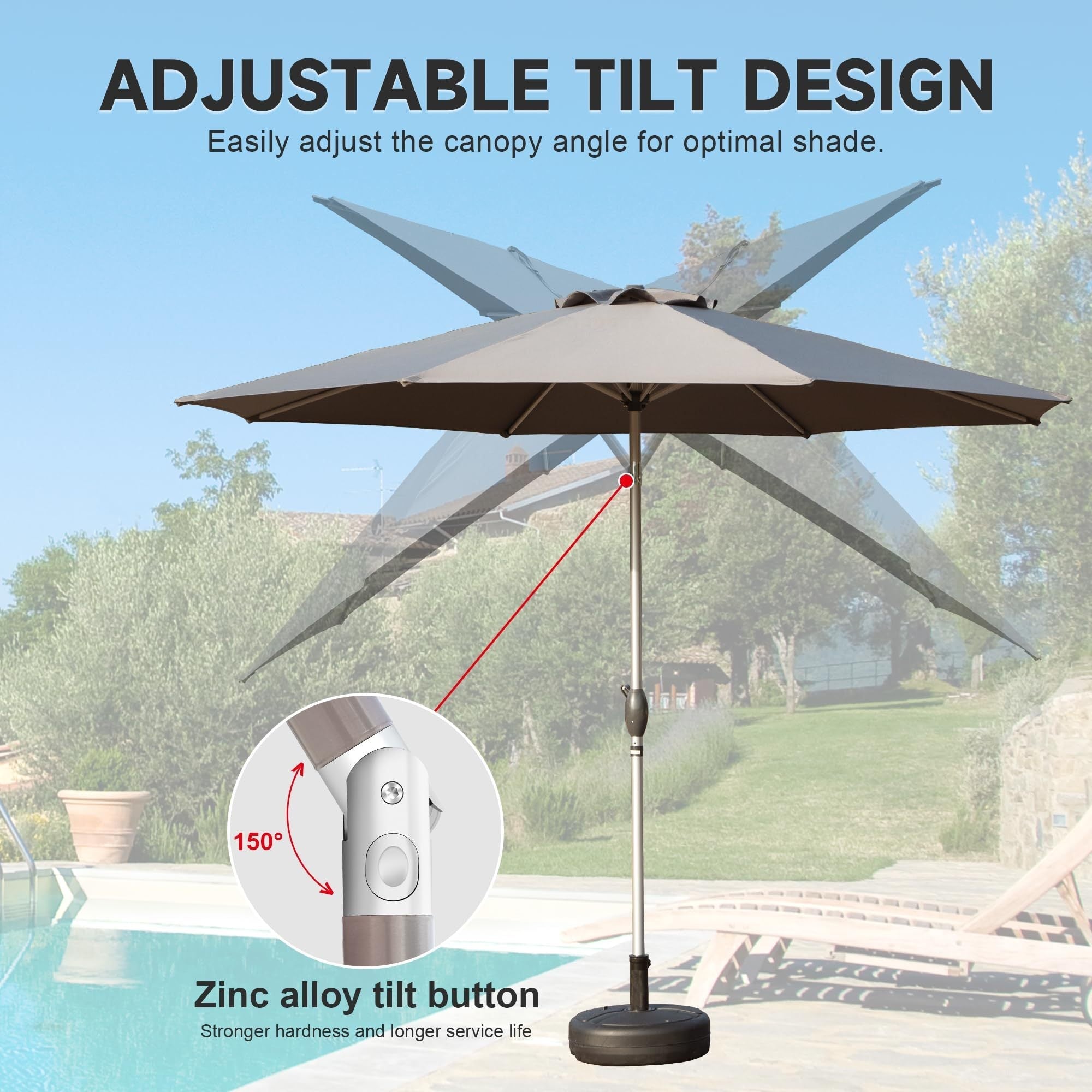 9FT Patio Umbrella, Outdoor Table Umbrella with Push Button Tilt and Crank, UV Protection Waterproof Market Sun Umbrella