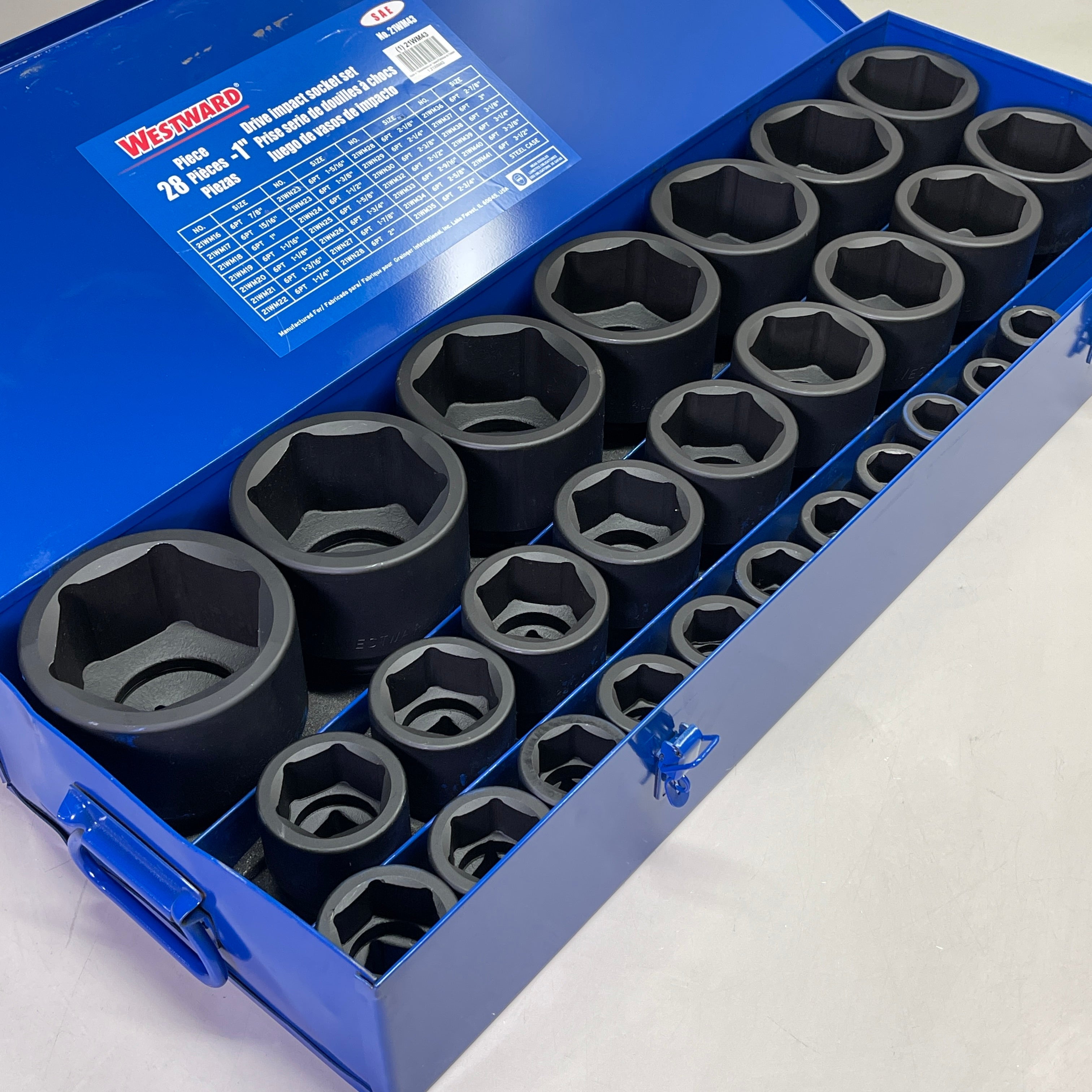 WESTWARD Impact Socket Set 1" Drive, 27 Piece (7/8 to 3-1/2") Black 21WM43