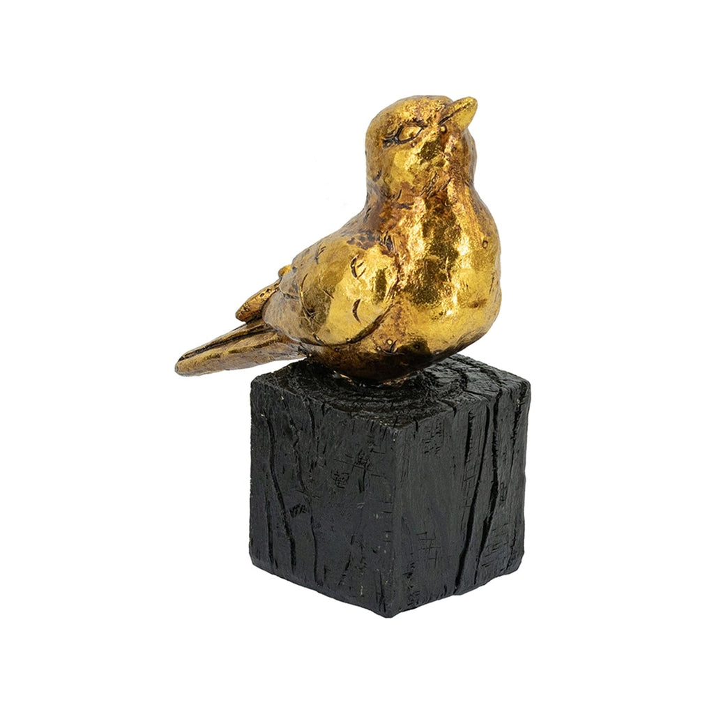 Gold Resin Songbird Sculpture On Black Faux Branch