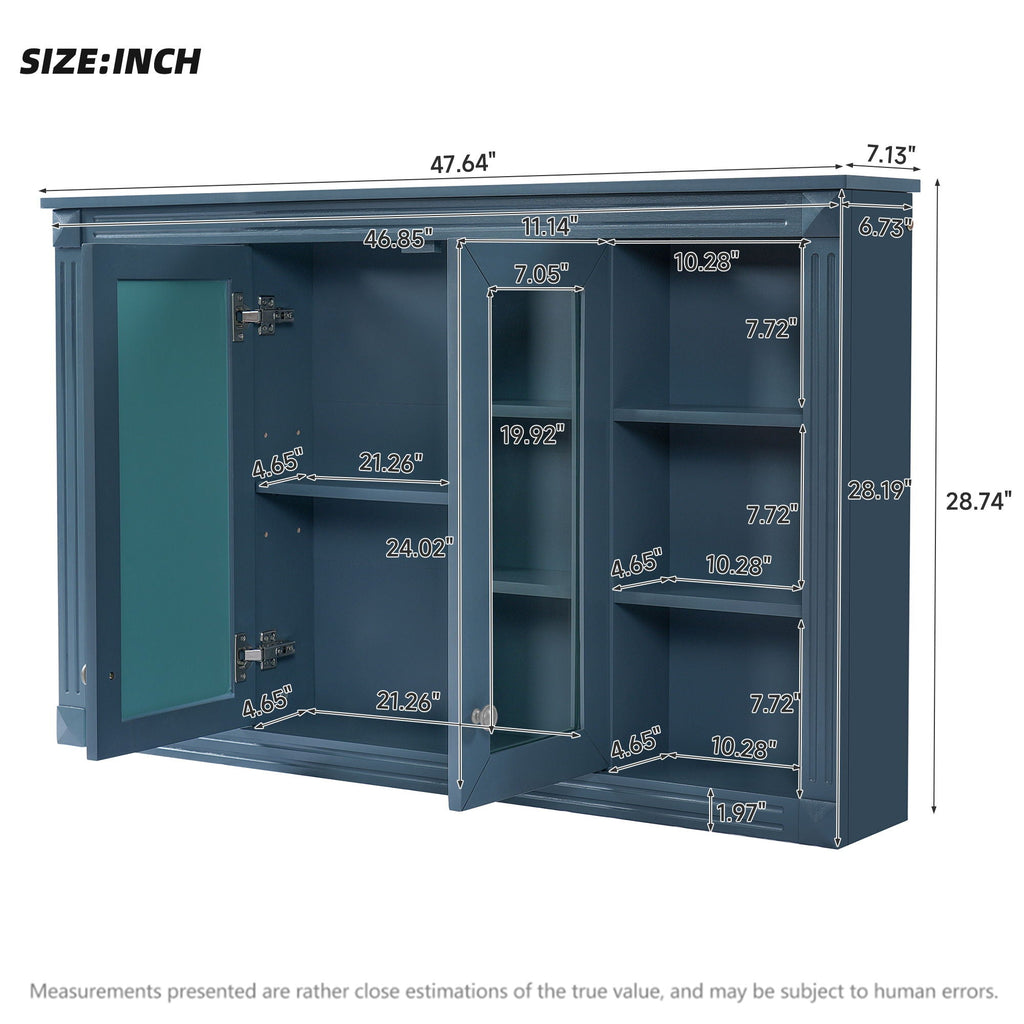 Wall-Mounted Mirror Cabinet With Adjustable Shelf and Open Shelves