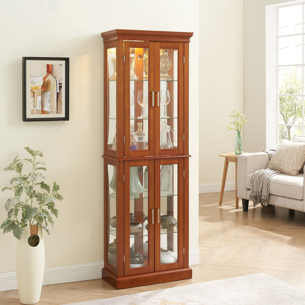 Lighted Curio Cabinet With Adjustable Shelves and Mirrored Back Panel