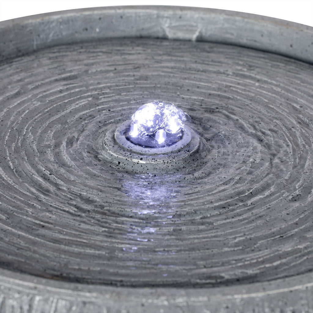12.99" Gray Polyresin Outdoor Water Fountain with LED Light