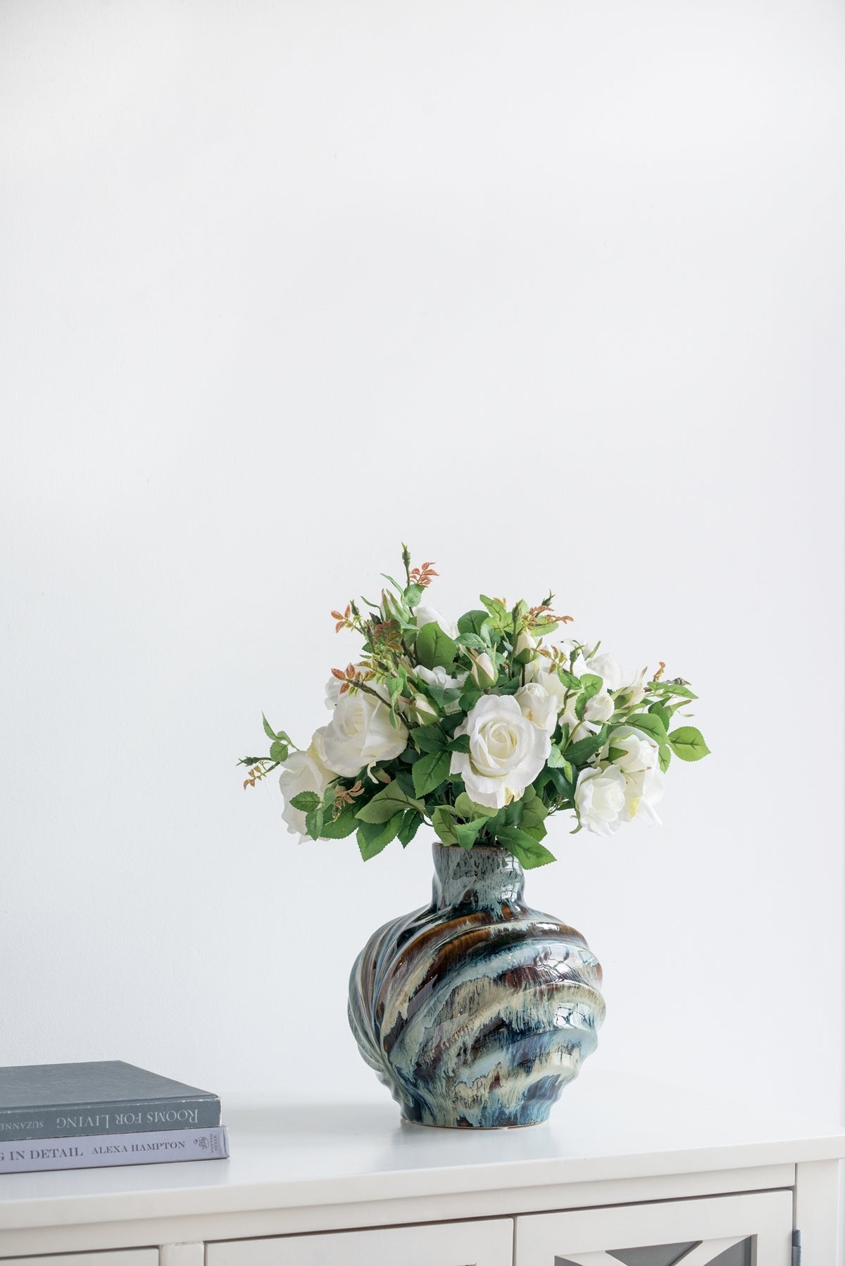 9.4x9.4x11" Blue and Brown Reactive Glazed Accent Vase