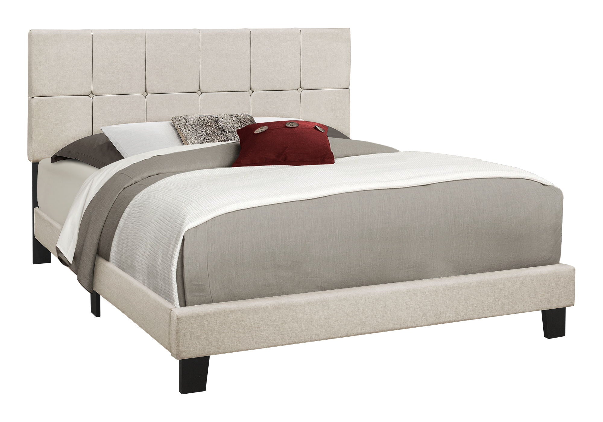 Queen Size Upholstered Bed, Transitional - Beige