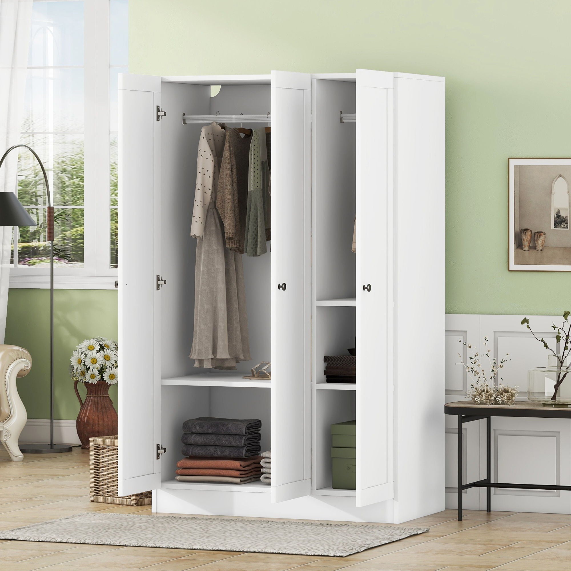 3 Door Shutter Wardrobe With Shelves