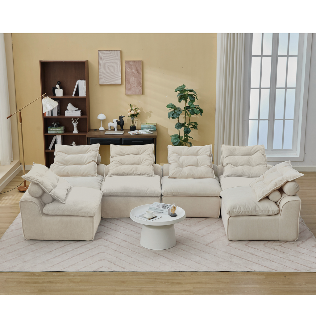 Modular Sofa 6-Piece Set in Beige Corduroy by GigaTech