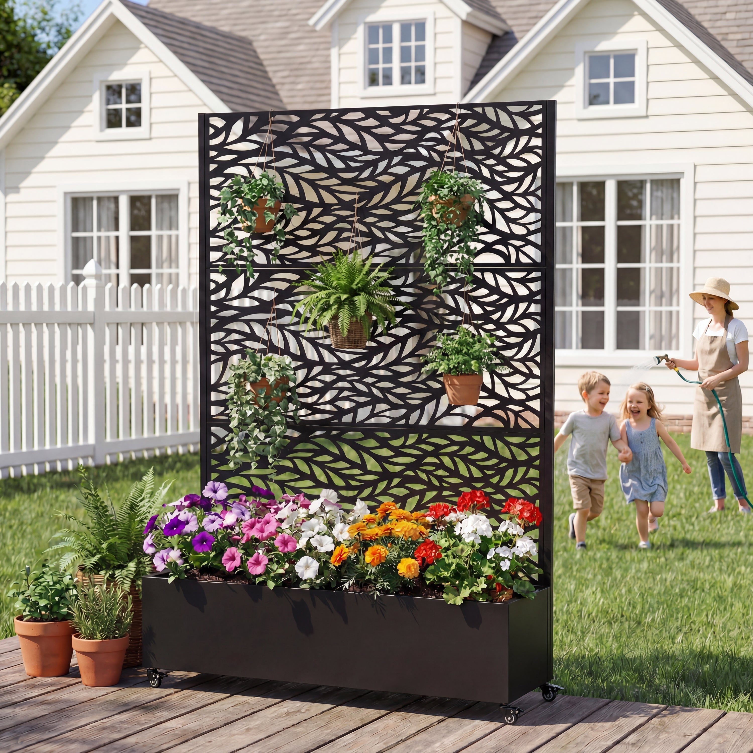 Metal Raised Garden Bed with Wheels and Trellis