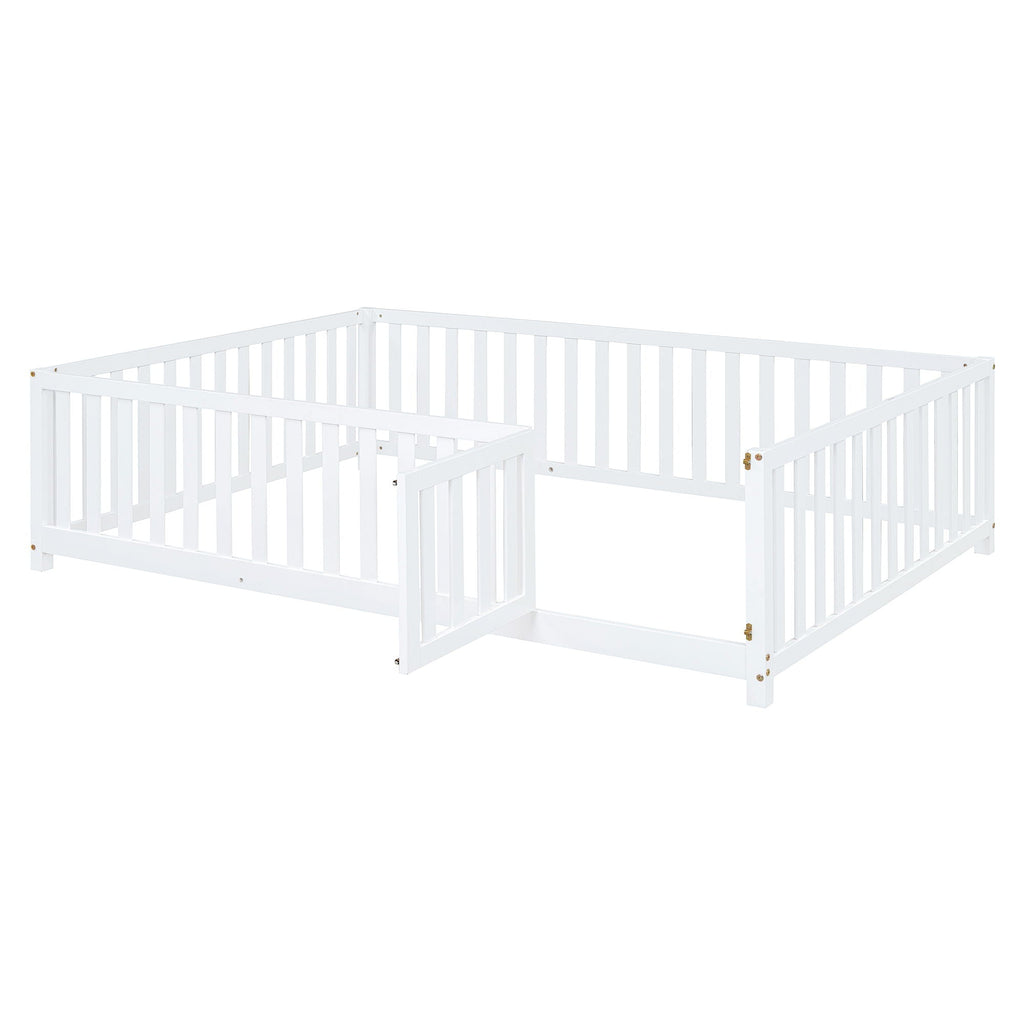 Daybed With Fence Guardrails And 2 Drawers, Split Into Independent Floor Bed & Daybed