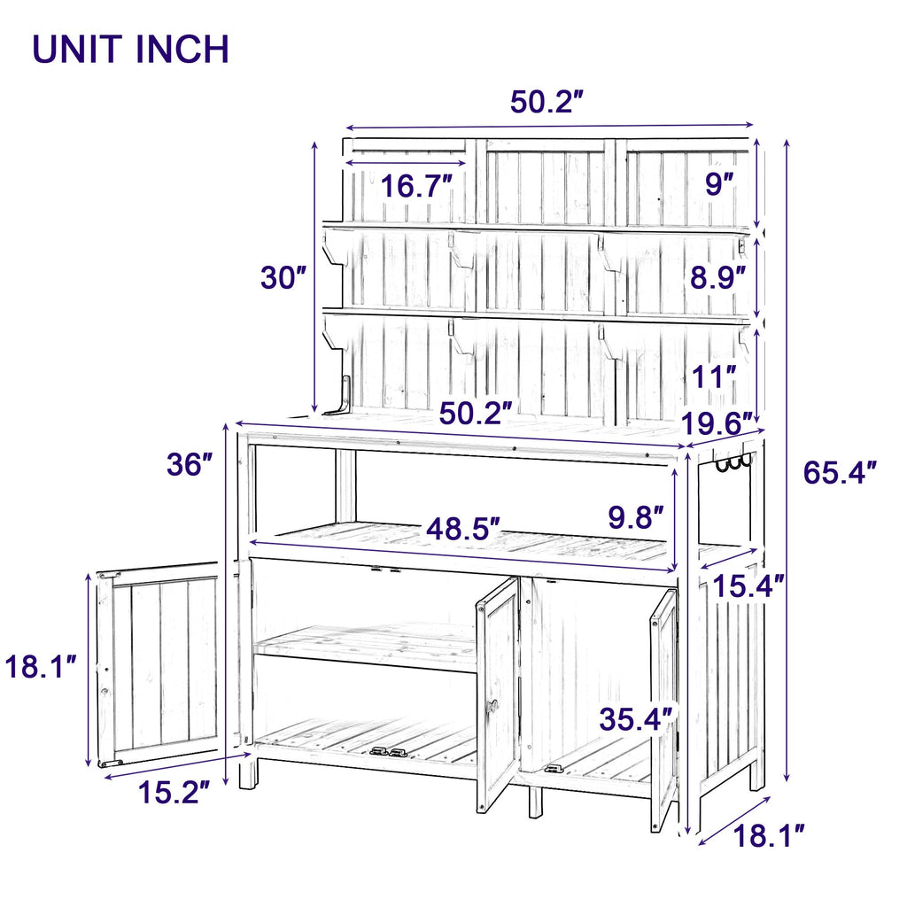 TOPMAX Potting Bench with Hutch, 50.2' Solid Fir Wood Garden Workstation