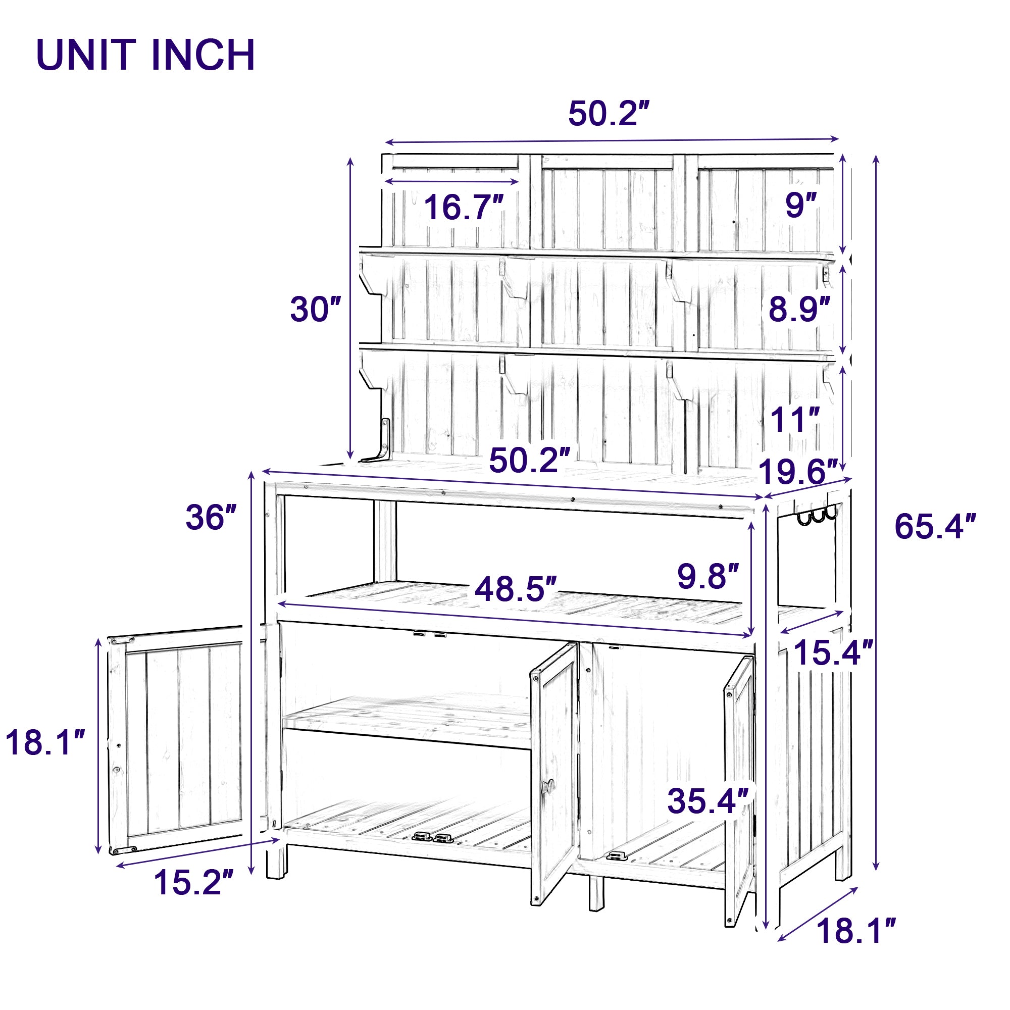 TOPMAX Potting Bench with Hutch, 50.2' Solid Fir Wood Garden Workstation