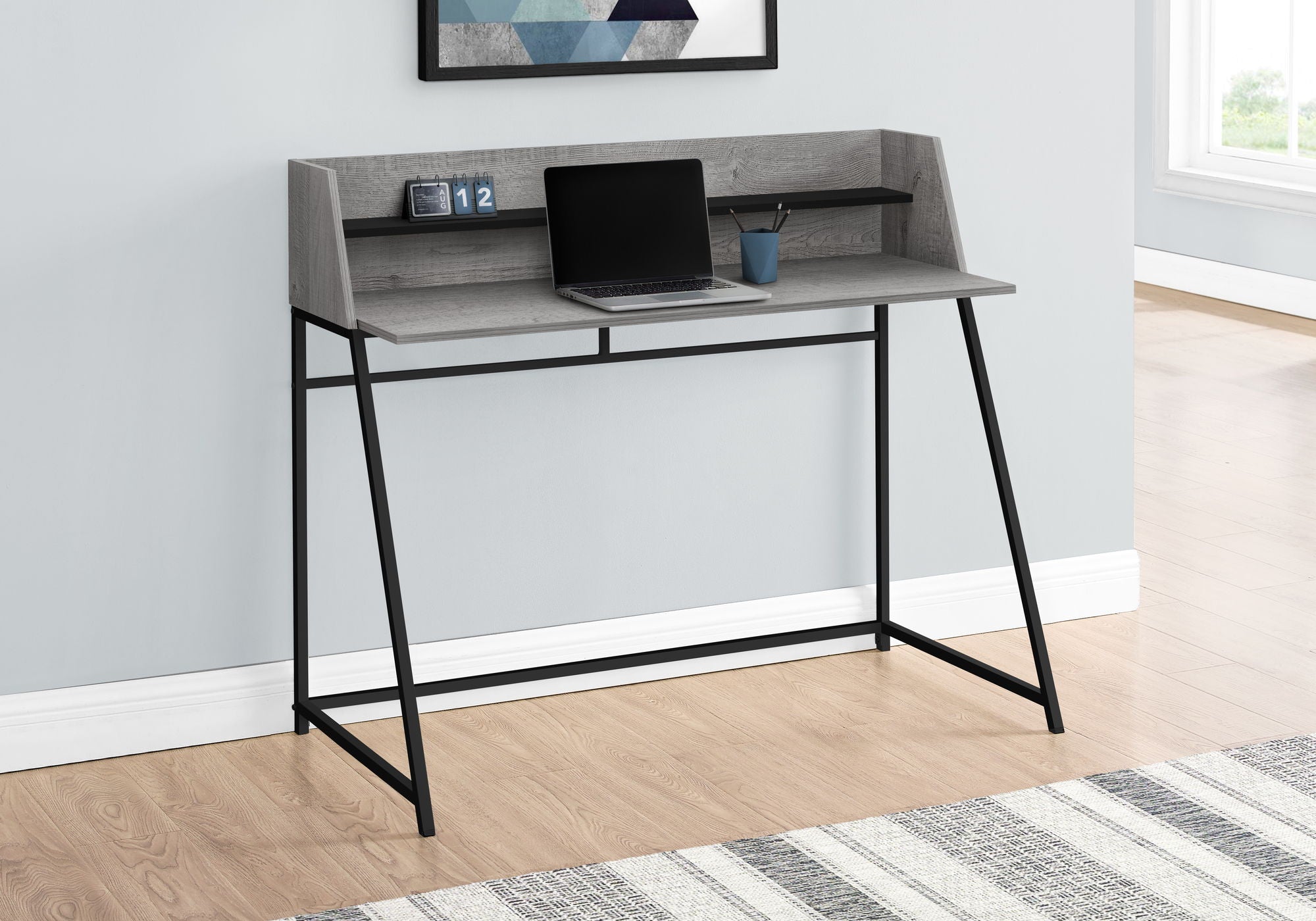 Computer Desk for Home Office with Marble Look and Storage Shelves