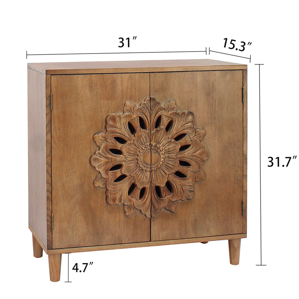Rustic Hand-Carved Wooden 2-Door Cabinet
