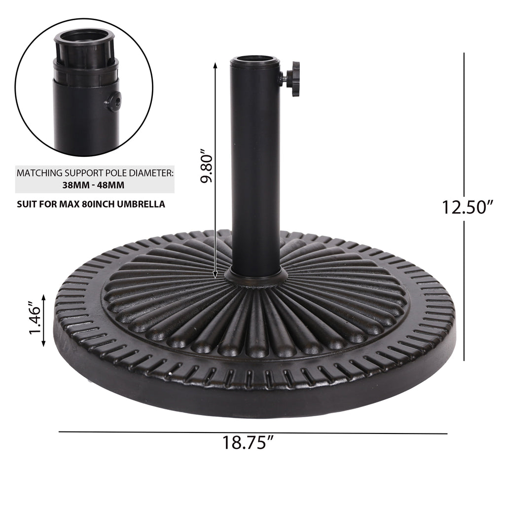 Black Rock Resin Outdoor Umbrella Base with Steel Support in Black Finish