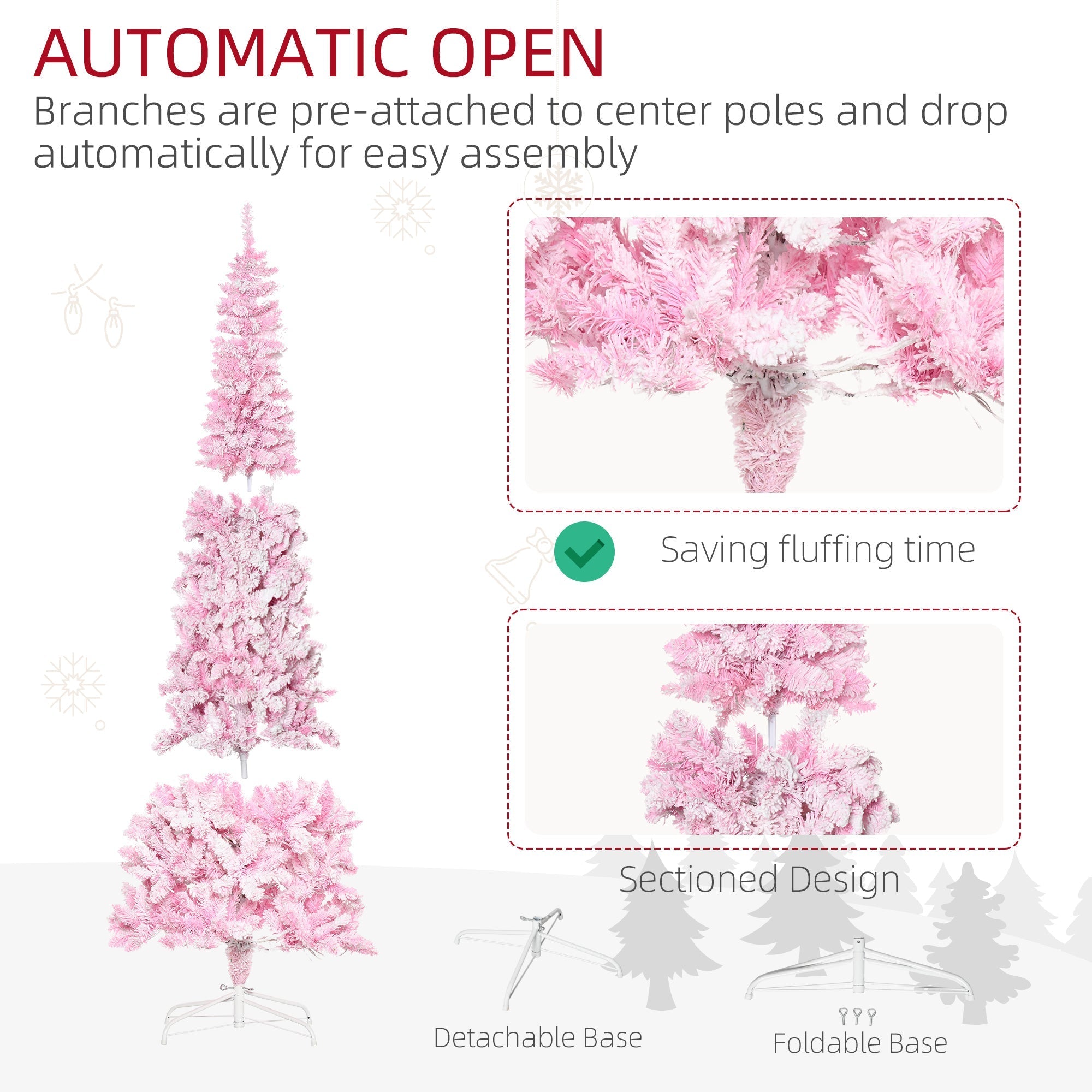 Homcom 7.5ft Prelit Snow Flocked Artificial Christmas Tree