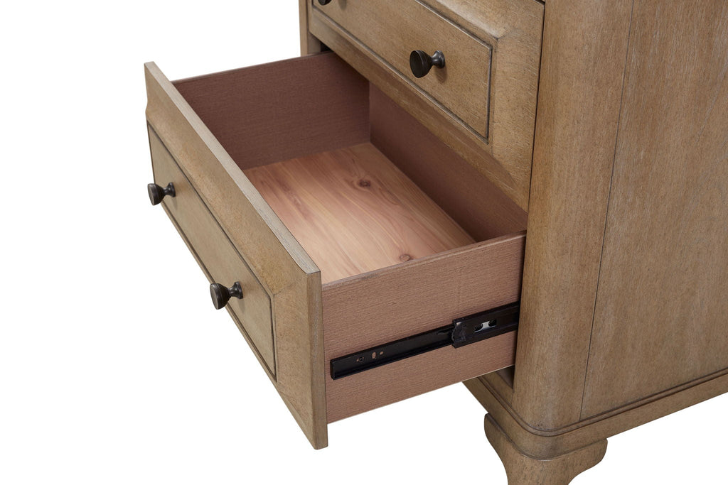 Queen Canopy Bedroom Set With A 2 Drawer Nightstand A Dresser With Poster Mirror And A Door Chest - Sand