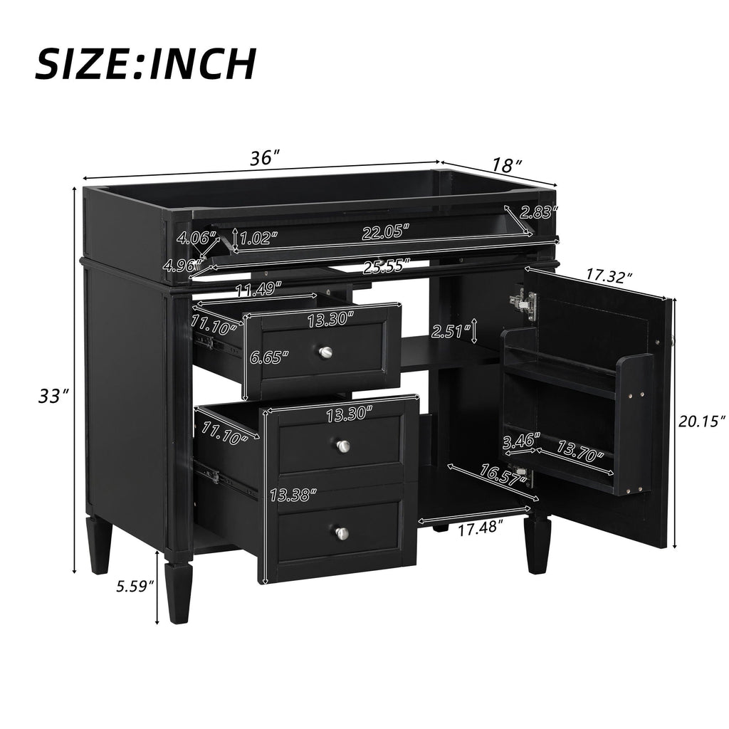 Bathroom Vanity With 2 Drawers and Tip-Out Storage Cabinet
