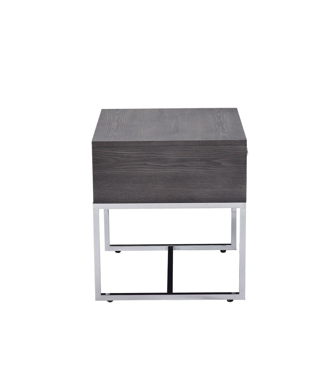 Iban End Table - Gray Oak / Chrome