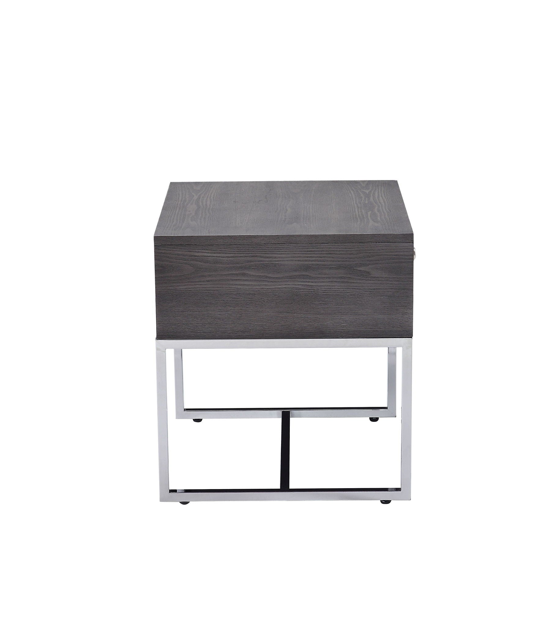 Iban End Table - Gray Oak / Chrome