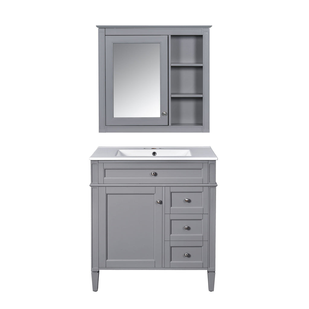 Bathroom Vanity With Top Sink, Storage Cabinet & Mirror - Gray