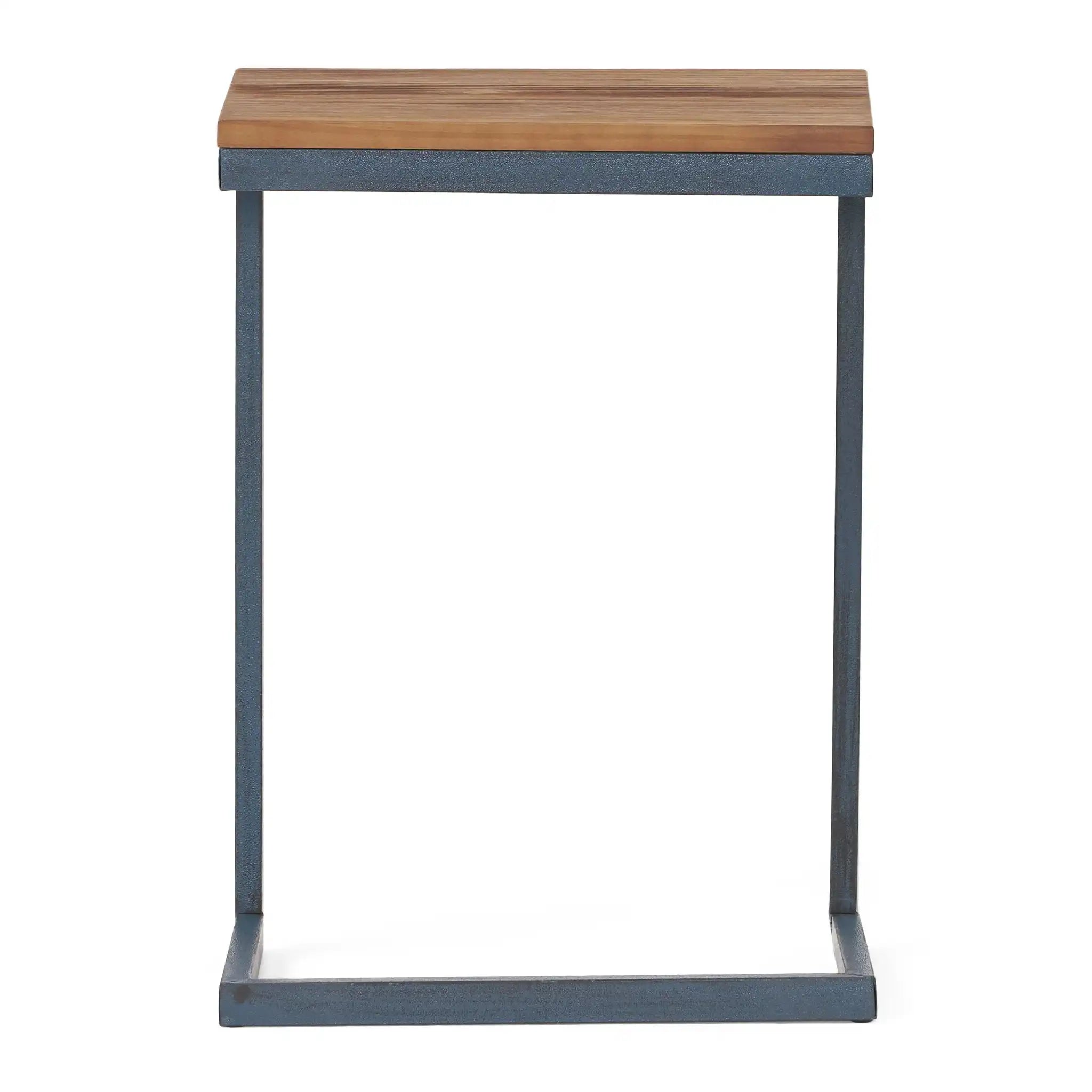 C Shaped End Table With Iron Base And Fir Wood Top