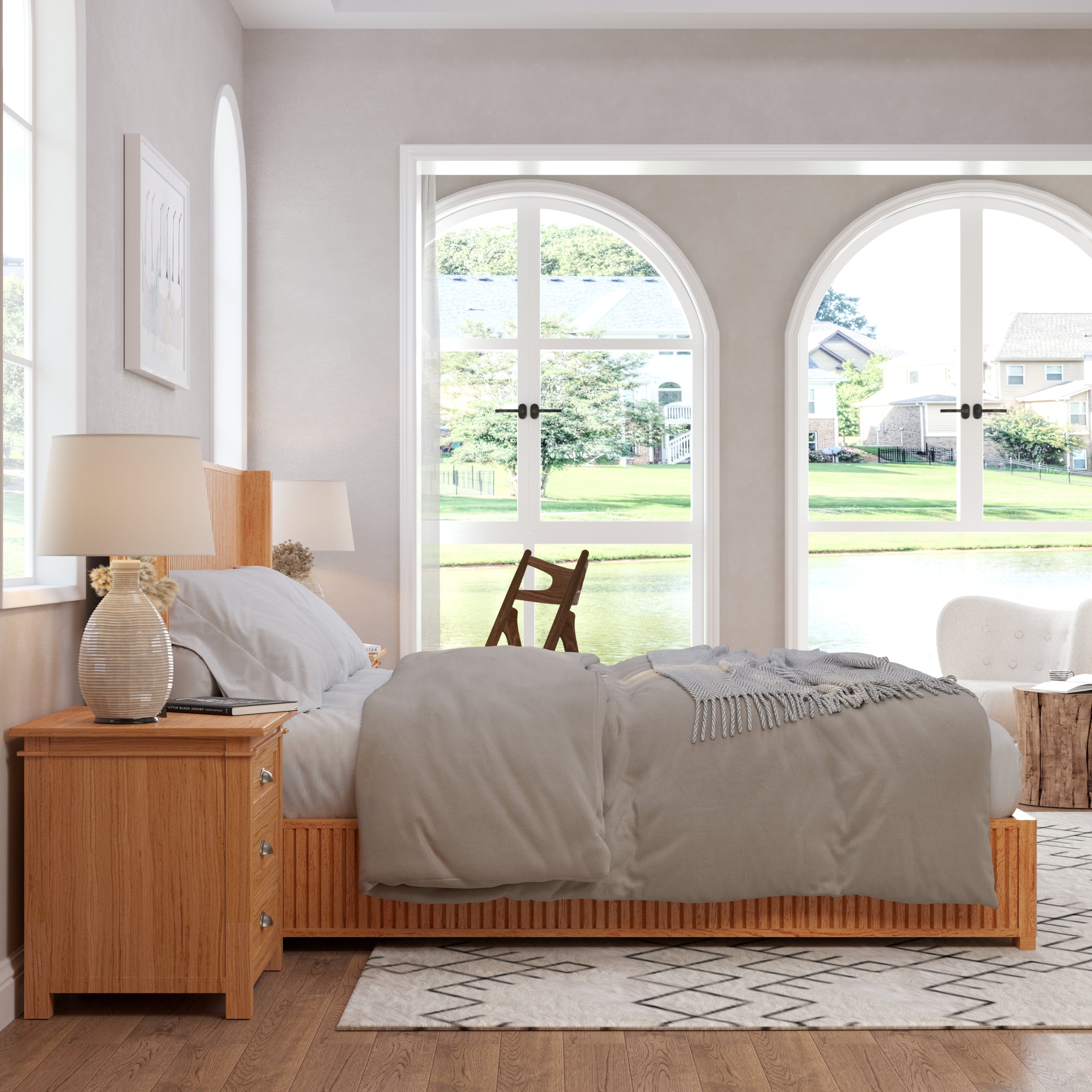 Solid Wood Platform Bed Frame with Headboard, King Size