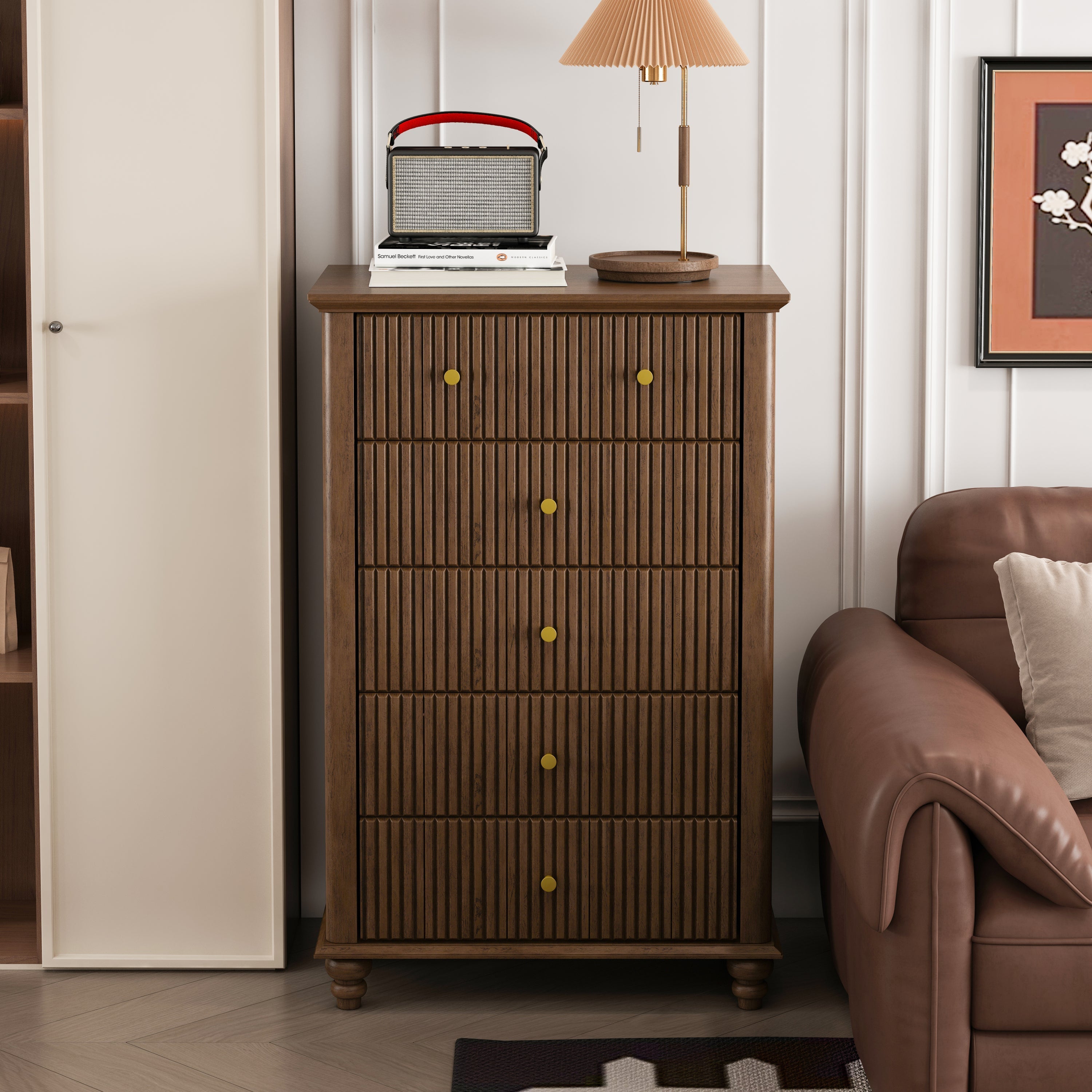 Fluted 5 Drawer Dresser, 45 Inch Tall Modern Chest of Drawers