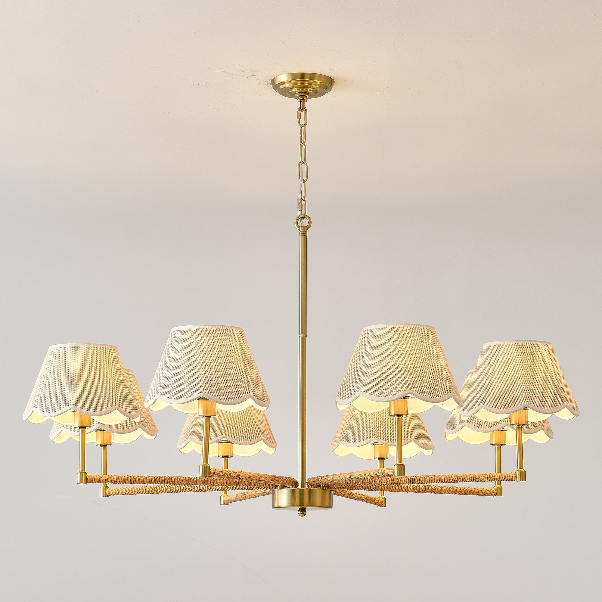 8-Light Rope and Fabric Shade Gold Chandelier