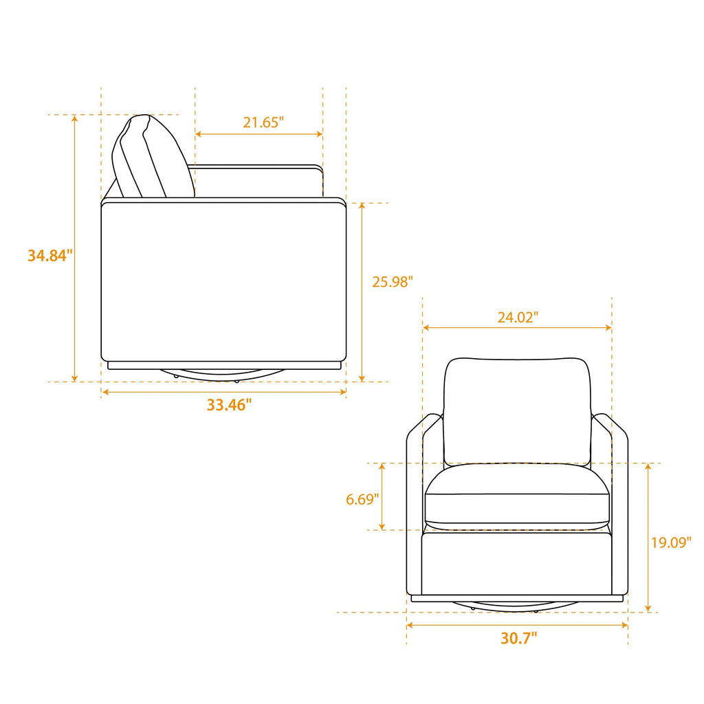 Modern Upholstered Square Swivel Accent Chair With 360 Degree Rotation