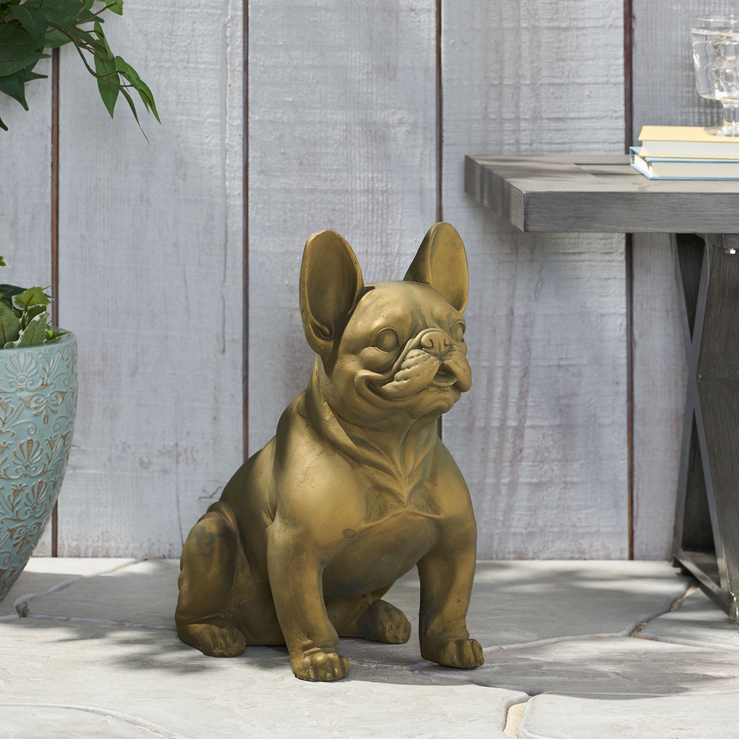 Dog Garden Sculpture, Outdoor French Bulldog Garden Statue