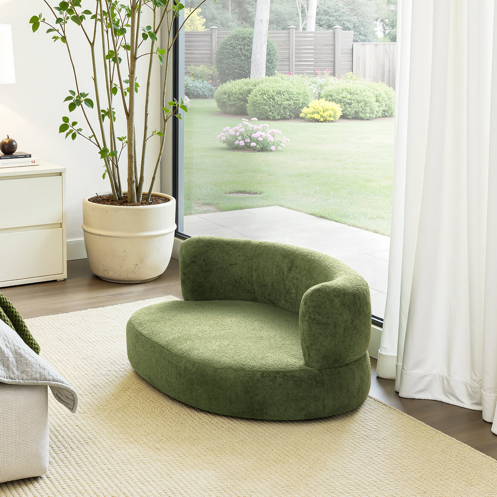 Shep 36' Curved Dog Sofa Bed Medium Moss Green Fleeced Teddy