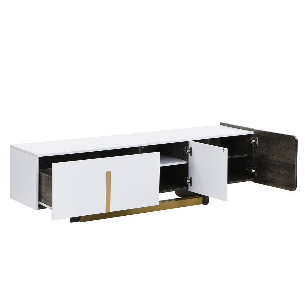 TV Stand With 1 Drawer, 2 Cabinets And Adjustable Shelves