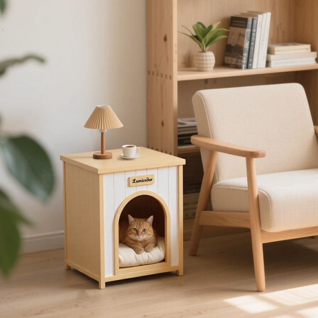 Indoor Dog House With Removable Cushion, Pet House For Cats & Small Dogs - Cream White / Light Yellow