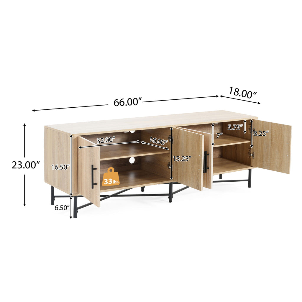 4 Door TV Cabinet with Adjustable Shelves and Storage Spaces