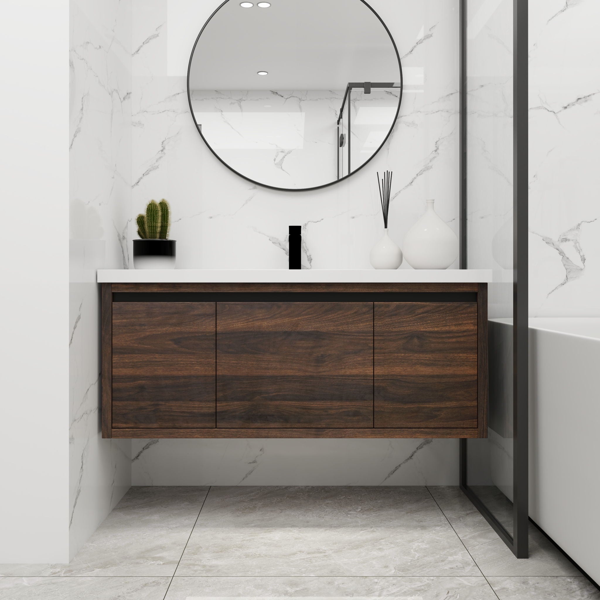 Floating Bathroom Vanity with Resin Sink and Soft-Close Doors