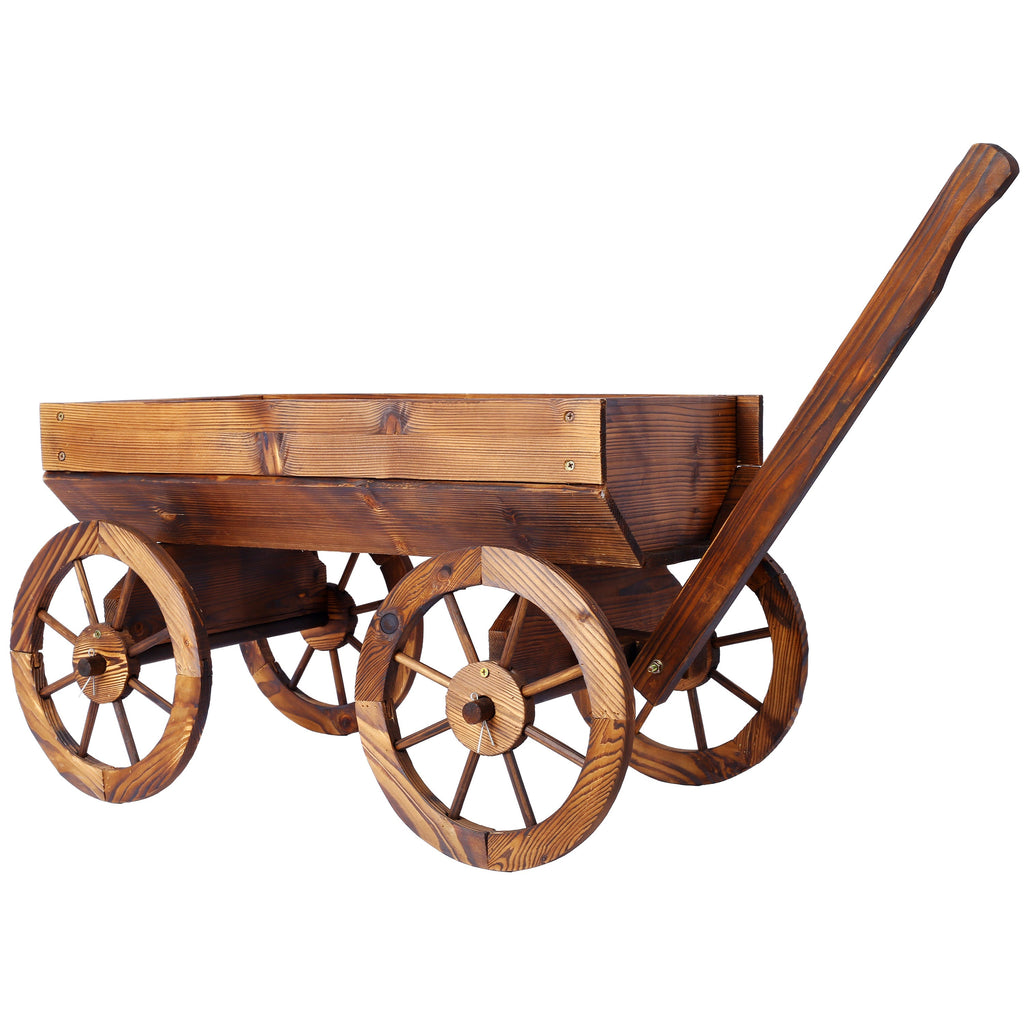 Wood Wagon Flower Planter Pot Stand With Wheels
