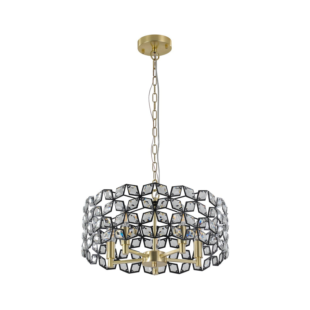 19" Geometric Crystal and Black Gold Round Pendant Chandelier