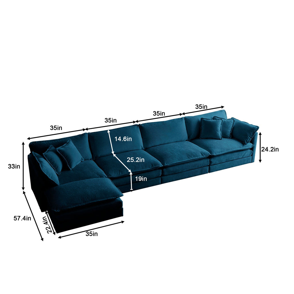 Modular Sectional Sofa for Living Room, U Shaped 5 Seater with Ottoman