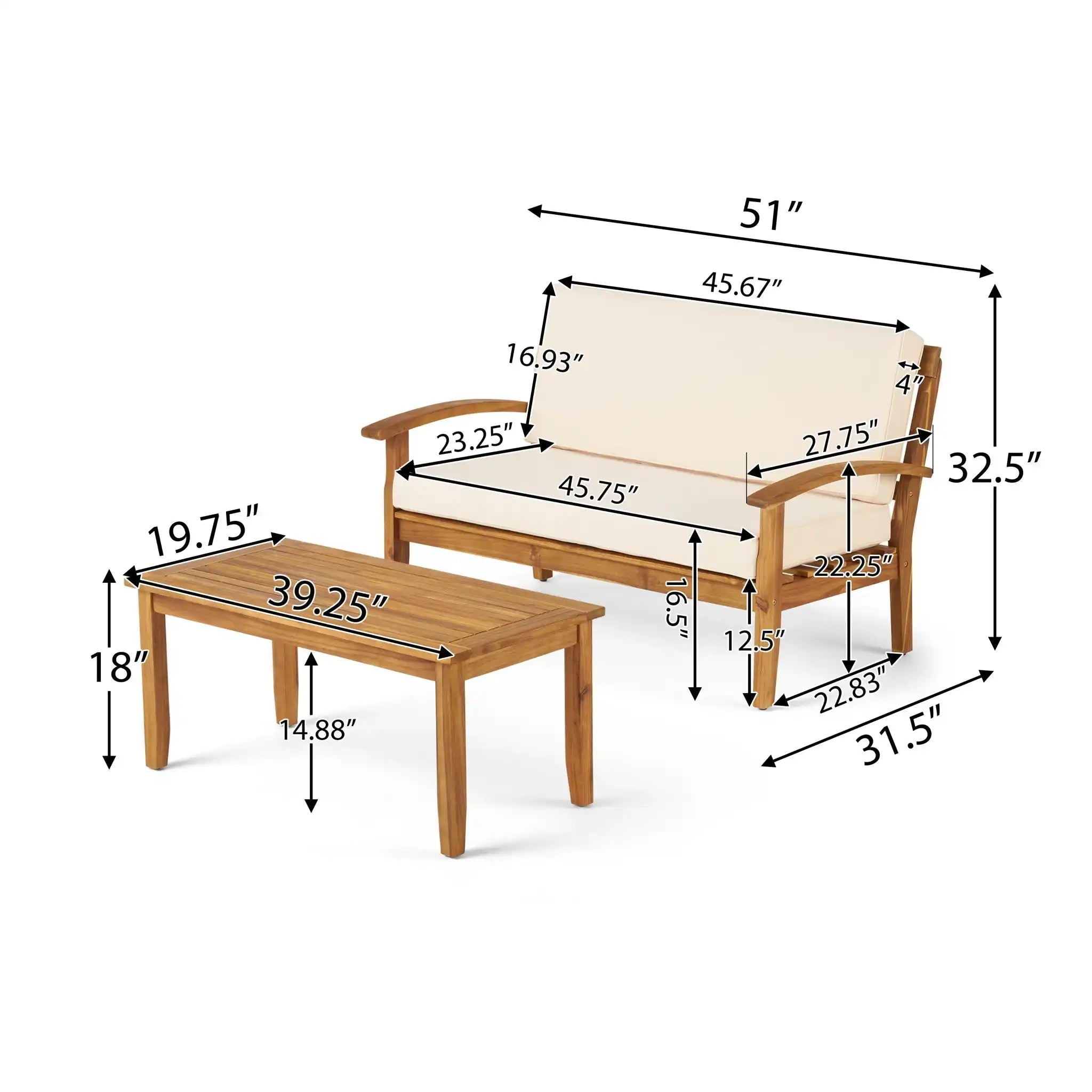 Outdoor Chat Set With Coffee Table and Loveseat
