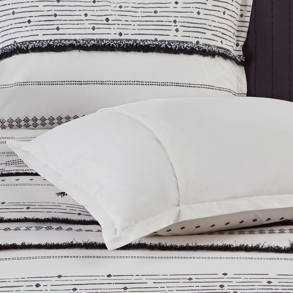 Cotton Printed Comforter Set with Trims Black/White King/Cal King