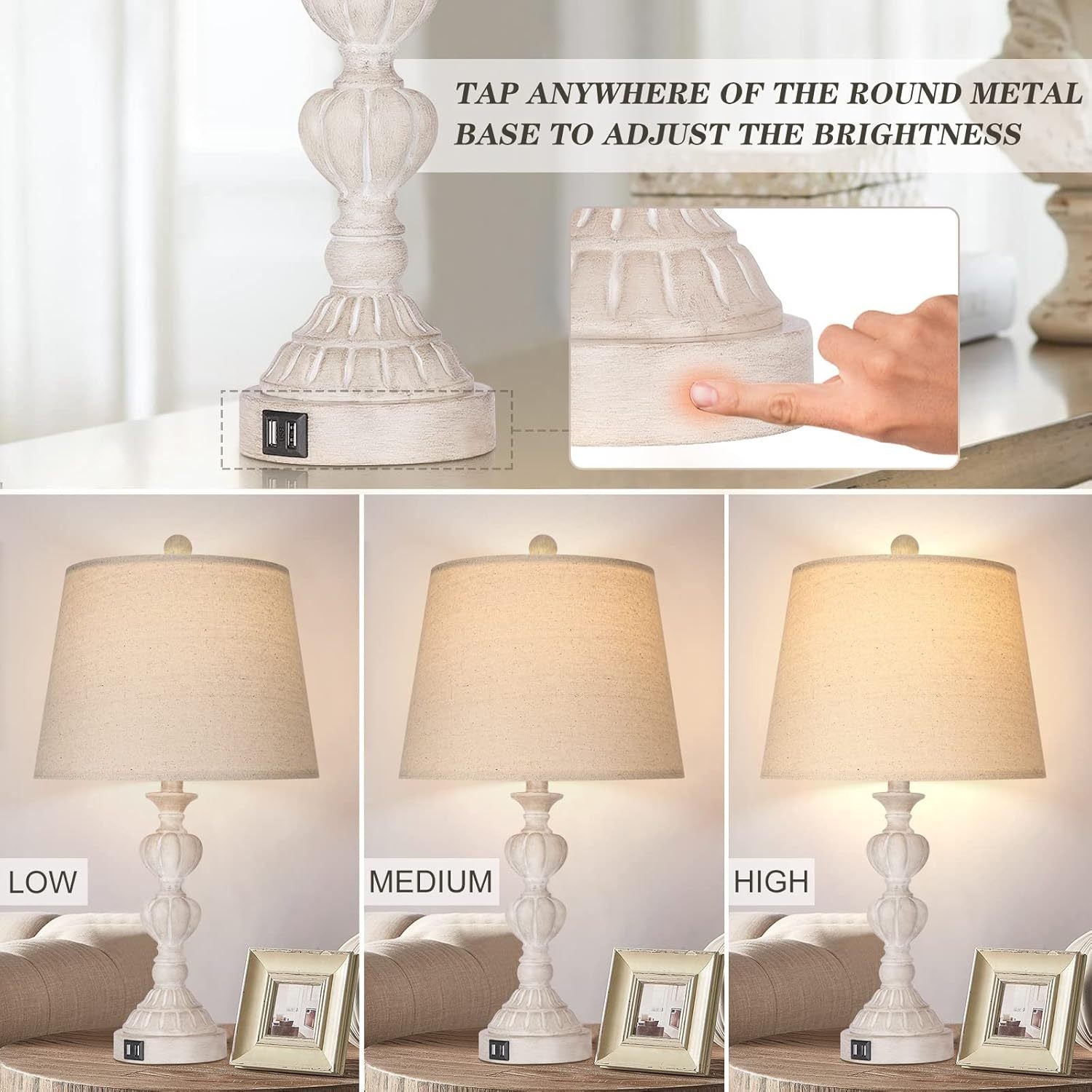 Touch Control Coastal Farmhouse Table Lamp Set of 2