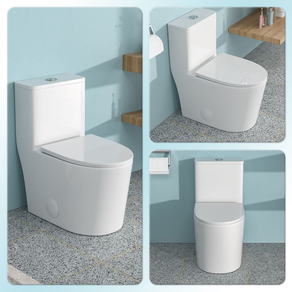 1 Piece Toilet For Bathroom, Soft Closing Seat, Dual Flush 1.1 / 1.6 Gpf - White